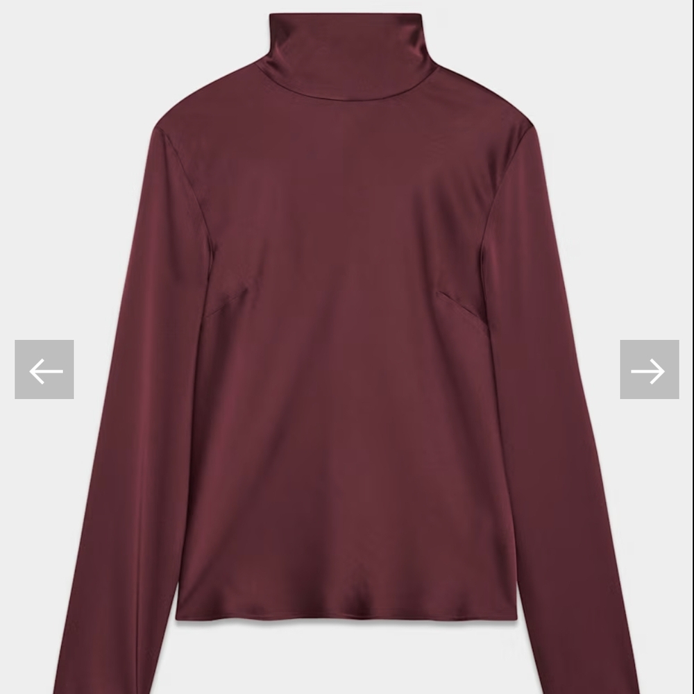Babaton Calisto Satin Blouse Deep Wine Long-Sleeve Turtleneck Top